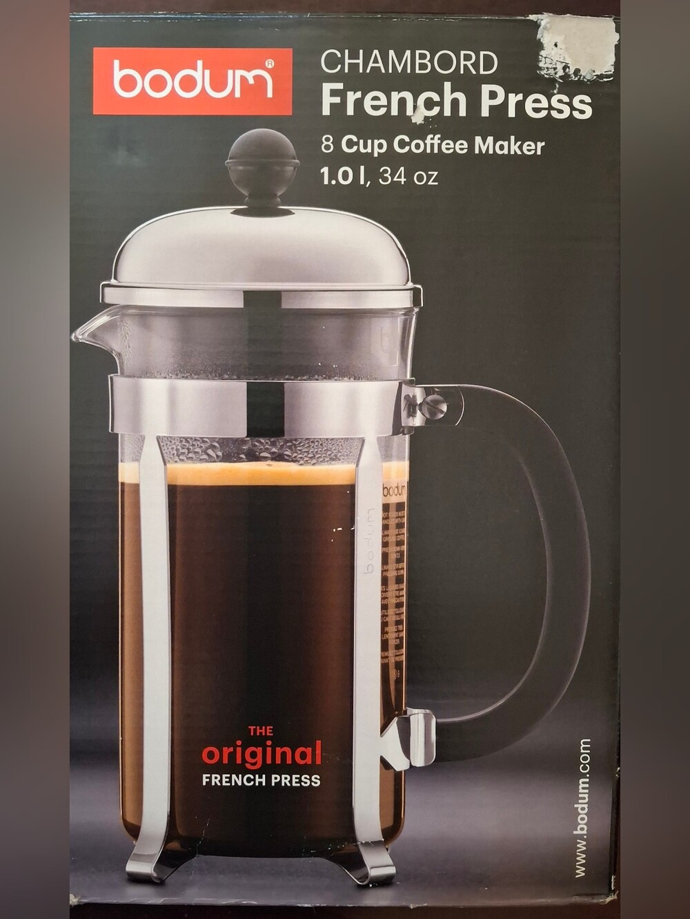 BODUM Chambord French Press 8 Cup 1.0L/34 oz Manual Dishwasher Safe